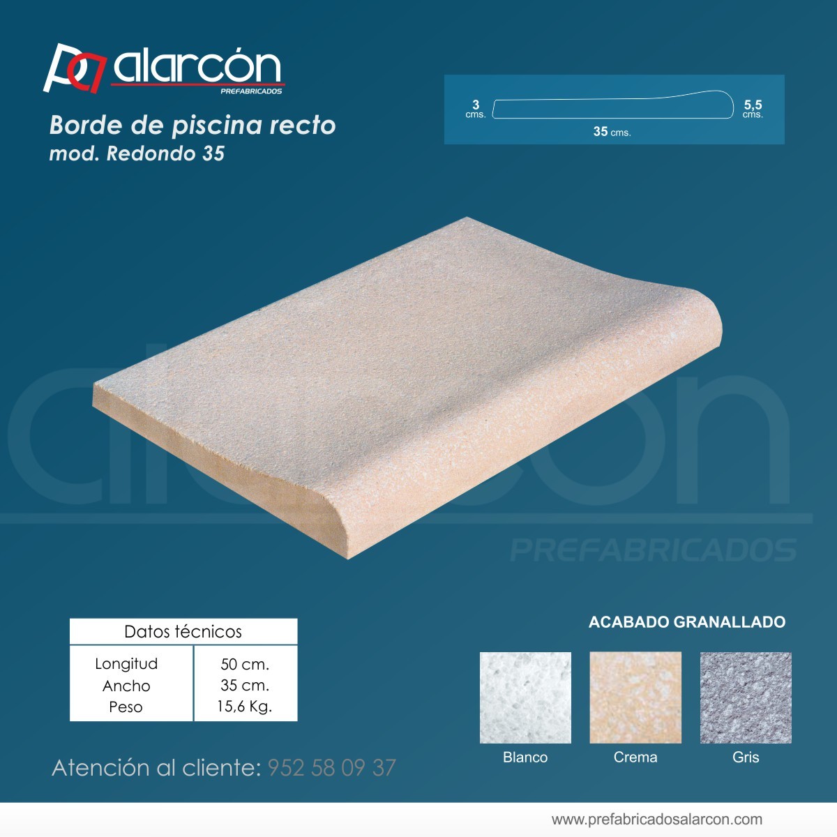 Borde de Piscina Recto Mod. Redondo 35