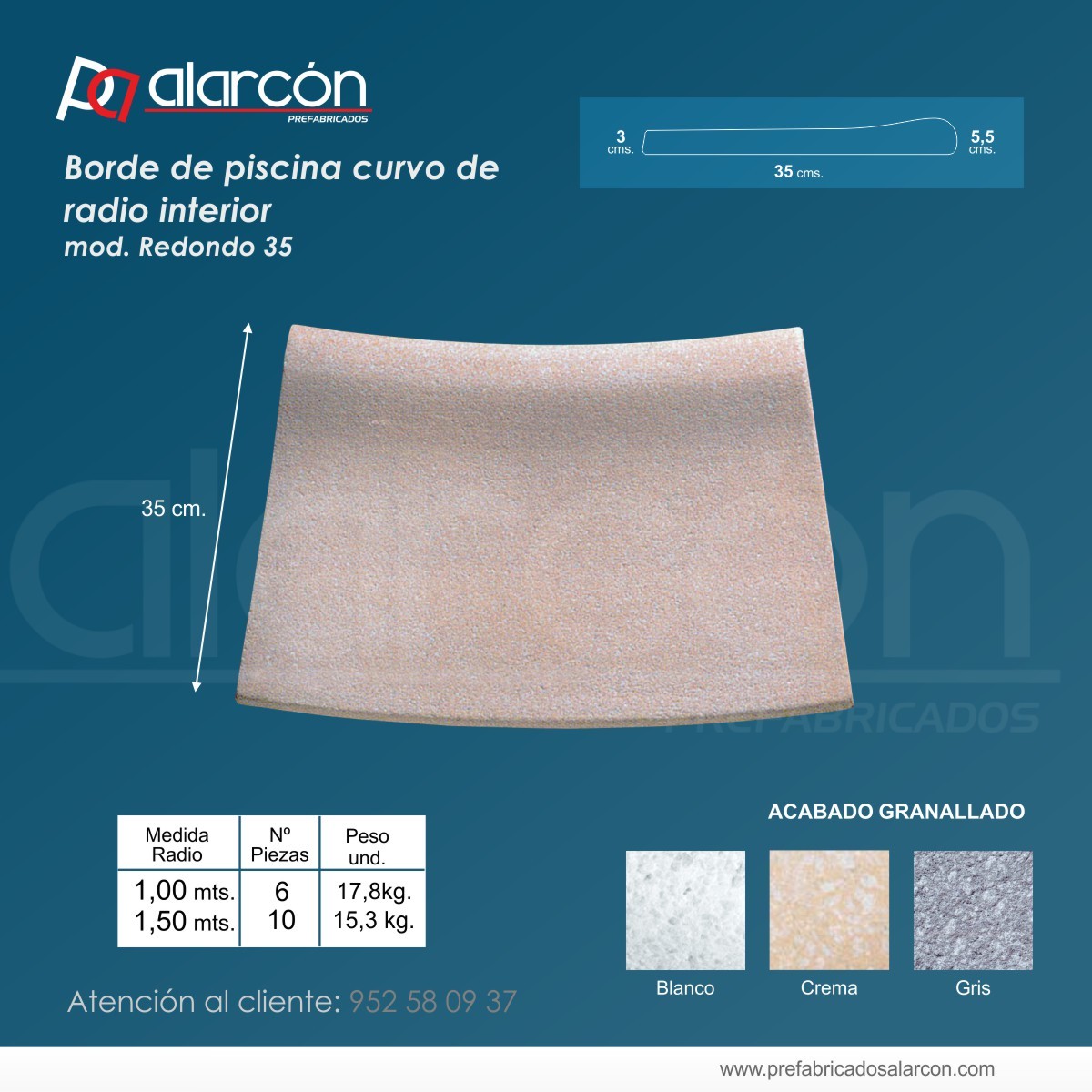 Borde de Piscina Curvo de Radio Interior Mod. Redondo 35