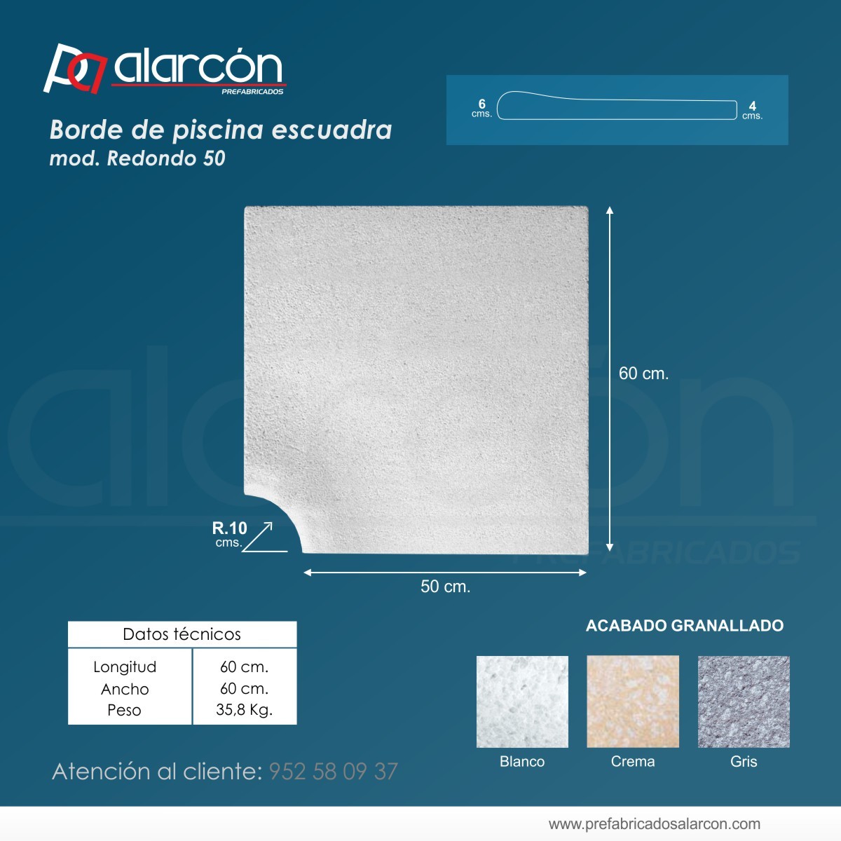 Borde de Piscina Escuadra Mod. Redondo 50