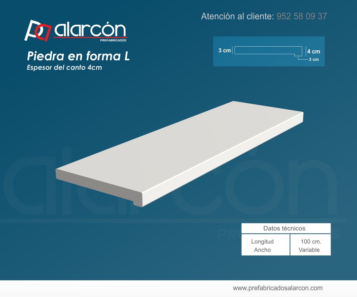 PIEDRA L ESPESOR DE CANTO 4 CM.