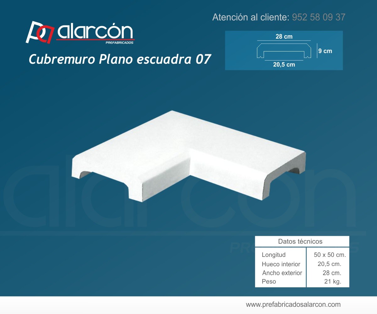 CUBREMUROS PLANO ESCUADRA 07 HUECO INTERIOR 20,5 CM.
