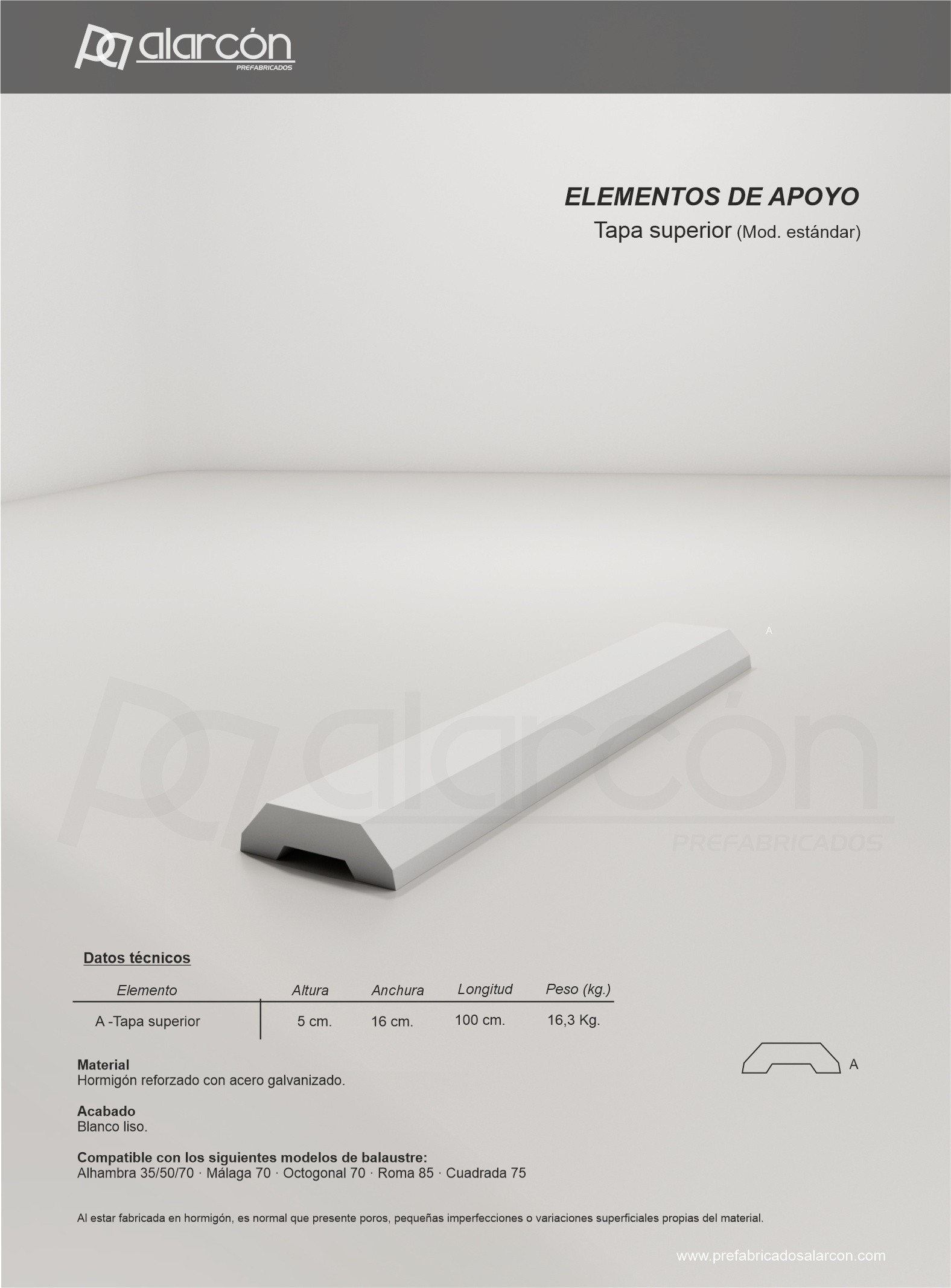 Tapa Superior Estándar para Balaustre